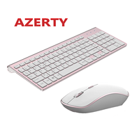 Francuska klawiatura bezprzewodowa 2400 mysz DPI 2.4Ghz ultra-cienki zestaw mysz i klawiatura AZERTY, przenośny cichy ergonomiczny-różowy/srebrny 1